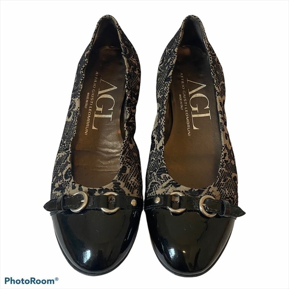 AGL Ballet Flats EU 38 / US 8 Black Patent Leather Monika Cap Toe Velvet Brocade - Picture 11 of 11